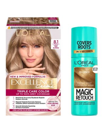 Amp Oral Paris Excellence Creme Hair Color Light Ash Blonde & Magic Retouch Root Concealer Spray Blonde Pcs - Mvbeauty  - 3600521464885
