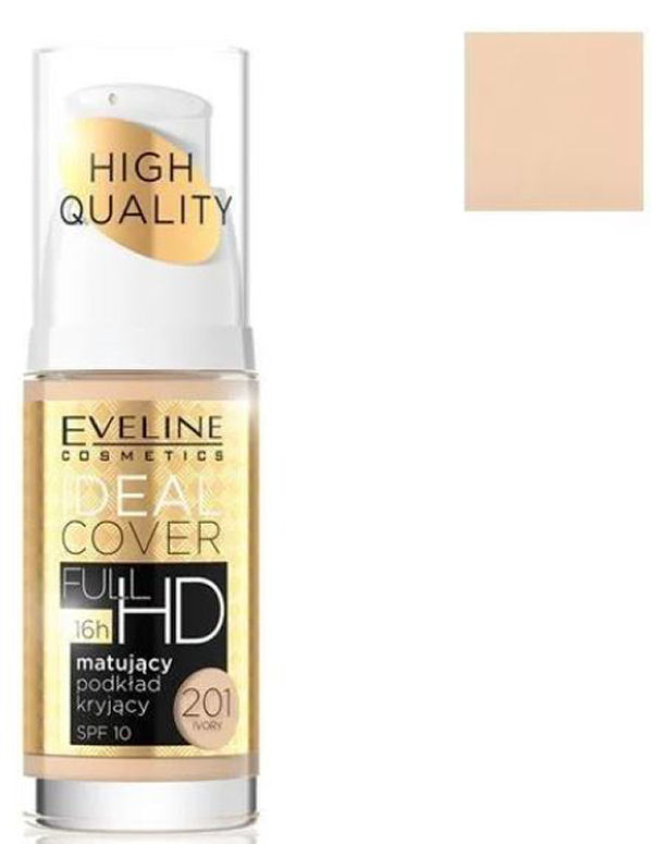 Eveline Cosmetics Ideal Cover Full Mattifying And Covering Foundation Spf10 201 Ivory 30ml - Mvbeauty  - 5901761915099