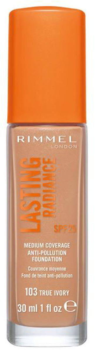 Rimmel London Lasting Radiance Medium Coverage Anti Pollution Foundation Spf25 103 True Ivory 30ml - Mvbeauty  - 3614226493668
